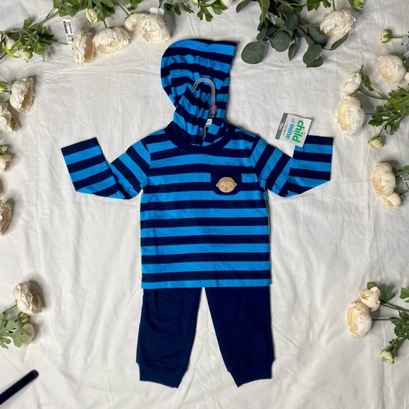 Carters Infant Blue and Dark Blue Stripes Matching Set (18M) - Picture 1 of 4